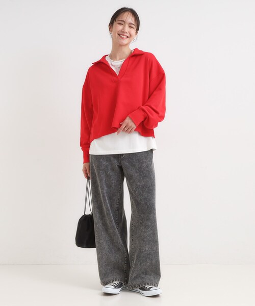 Cutie Blonde(キューティーブロンド)の「【なめらかタッチ/洗濯機可】スキッパーポロスウェット(スウェット・レディース・ワインレッド/ブラック/アイボリー・00)」の14枚目の写真