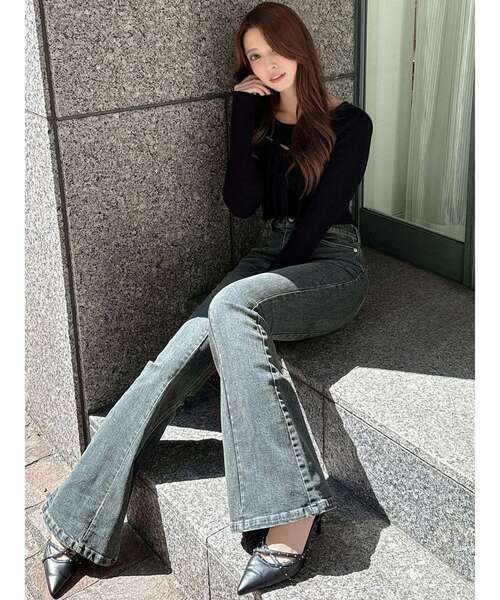 RESEXXY（リゼクシー）の「スタイルメイクフレアデニムパンツ（デニム