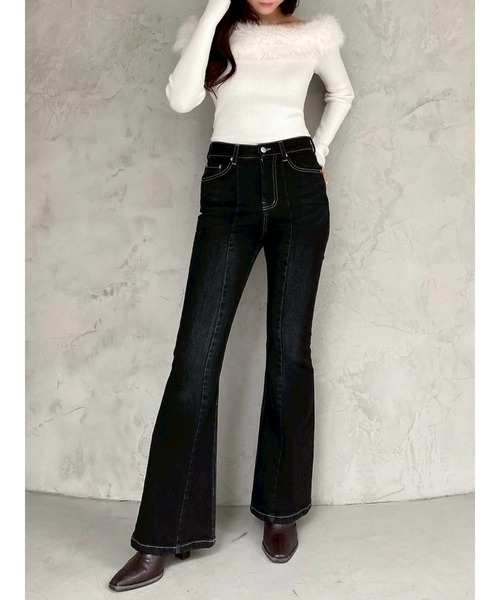 RESEXXY スタイルメイクフレアデニムパンツ ブラック S スタイルメイクフレアデニムパンツ｜リゼクシーの通販｜&mall（アンド