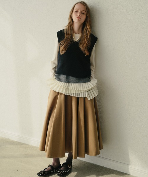 LE CIEL BLEU（ルシェルブルー）の「ストラクチャードサークルスカート / Structured Circle Skirt（スカート・レディース・キャメル/チャコールグレー・34/36/38）」の2枚目の写真