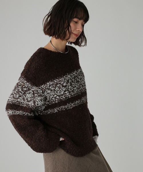 BABYLONE（バビロン）の「ブークレーバイカラープルオーバー（ニット/セーター・レディース・ホワイト/ブラウン・フリー）」の12枚目の写真