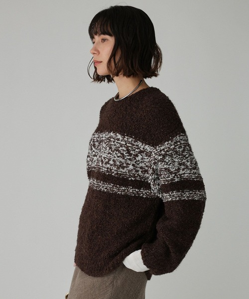 BABYLONE（バビロン）の「ブークレーバイカラープルオーバー（ニット/セーター・レディース・ホワイト/ブラウン・フリー）」の13枚目の写真