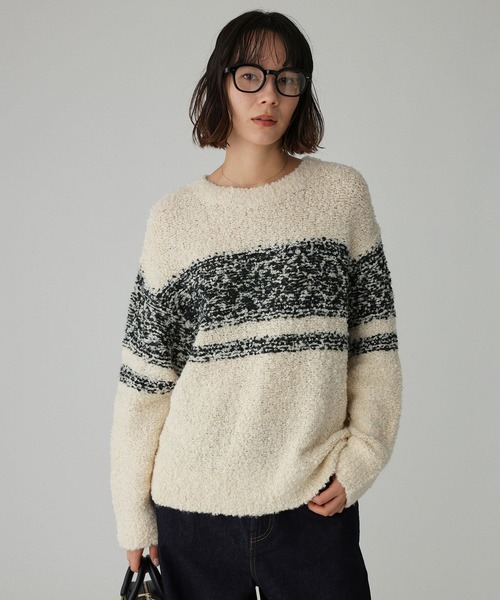 BABYLONE（バビロン）の「ブークレーバイカラープルオーバー（ニット/セーター・レディース・ホワイト/ブラウン・フリー）」の3枚目の写真