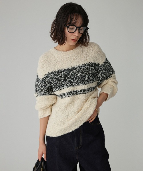 BABYLONE（バビロン）の「ブークレーバイカラープルオーバー（ニット/セーター・レディース・ホワイト/ブラウン・フリー）」の4枚目の写真
