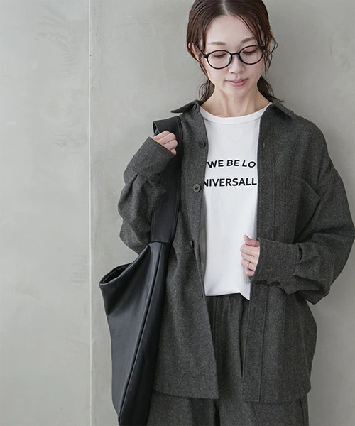 solamonat poche(ソラモナポッシェ)の「ウールポリオーバーシャツ(シャツ/ブラウス・レディース・ホワイト/グレー/チャコールグレー/ブラック・2.0)」の5枚目の写真