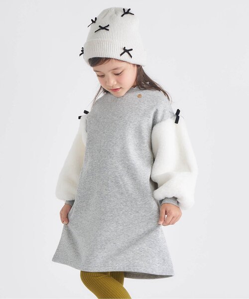 apres les cours(アプレレクール)の「【あったか/WEB限定】裏シャギー袖ボアワンピース(ワンピース・キッズ・ピンク/グレー/サックスブルー・80/90/100/110/120/130/140)」の2枚目の写真