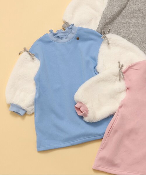 apres les cours(アプレレクール)の「【あったか/WEB限定】裏シャギー袖ボアワンピース(ワンピース・キッズ・ピンク/グレー/サックスブルー・80/90/100/110/120/130/140)」の3枚目の写真