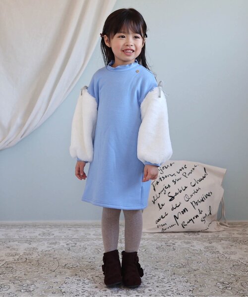 apres les cours(アプレレクール)の「【あったか/WEB限定】裏シャギー袖ボアワンピース(ワンピース・キッズ・ピンク/グレー/サックスブルー・80/90/100/110/120/130/140)」の10枚目の写真