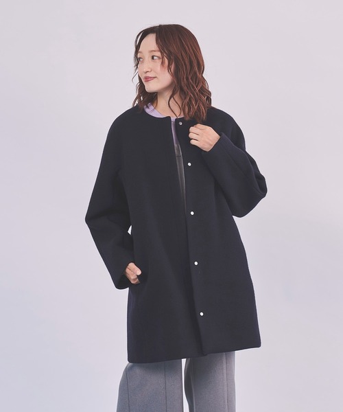 セール】【PECOLAMB】 ウールメルトンノーカラーコート（ノーカラー