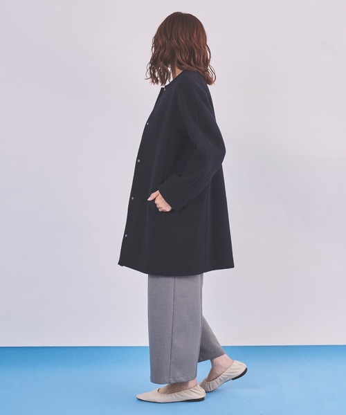 セール】【PECOLAMB】 ウールメルトンノーカラーコート（ノーカラー