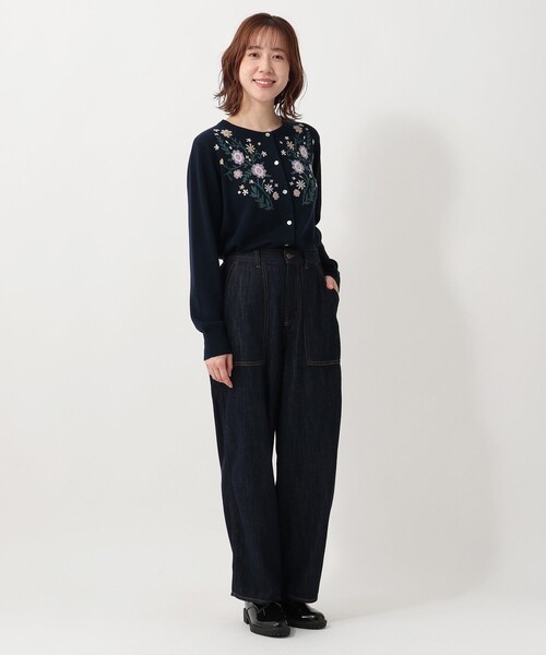 Afternoon Tea（アフタヌーンティー）の「フラワージャカードカーディガン（カーディガン/ボレロ・レディース・ネイビー/グレー・MEDIUM）」の8枚目の写真