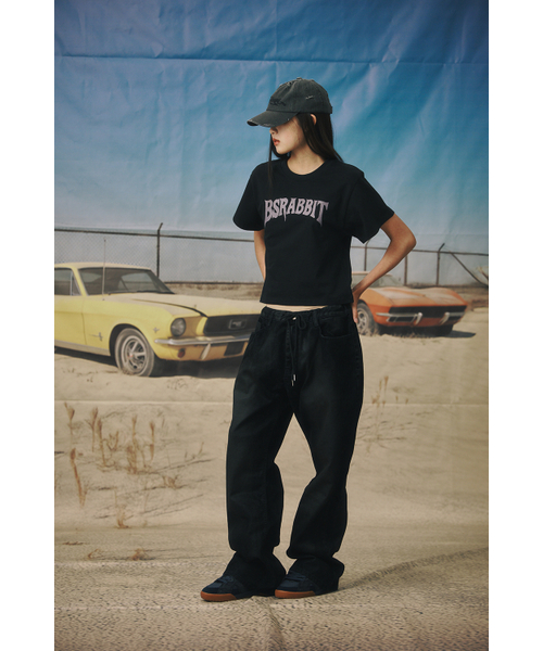 フレアリラックスフィットベルベットデニムパンツヴィンテージブラック