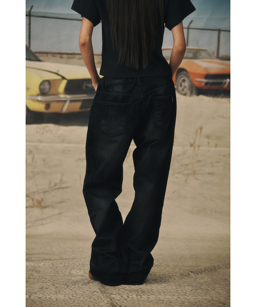 フレアリラックスフィットベルベットデニムパンツヴィンテージブラック