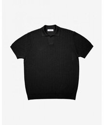 Mesh Mixed Cable Open Collar Knit (Black)