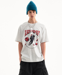 グラフィック宇宙人半袖Tシャツ[メランジライトグレー]