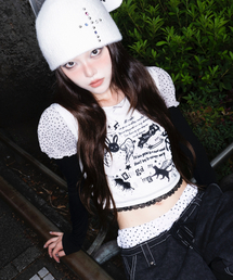 CHERRYQUIRI（チェリーキュリー）の「crystal flare cross beanie - ivory（ニットキャップ/ビーニー）」