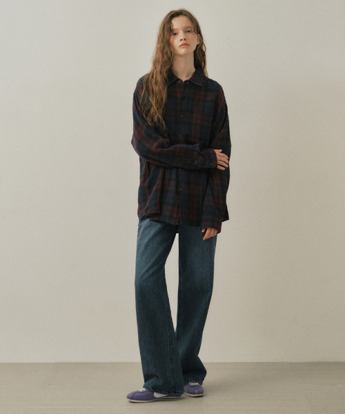 WEDNESDAYOASISFORWOMEN（ウェンズデー オアシス フォー ウーマン）の「W/フェードグラデーションチェックシャツ_バーガンディ(W25-SH04)（シャツ/ブラウス・レディース・バーガンディー・MEDIUM/LARGE）」の3枚目の写真