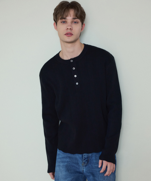 未使用✨ ギャルリーヴィー 25SS ガーゼフライス ヘンリーネックプルオーバー オールウェイズリブドヘンリーネックウォッシャブルニット_BLack