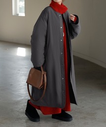 HUG.U（ハグユー）の「「吸湿発熱 裏フリース」 マフラー付き 撥水コート（ノーカラーコート）」