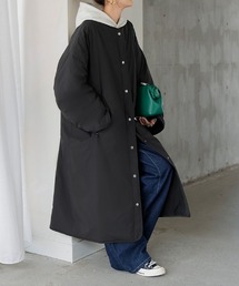 HUG.U（ハグユー）の「「吸湿発熱 裏フリース」 マフラー付き 撥水コート（ノーカラーコート）」