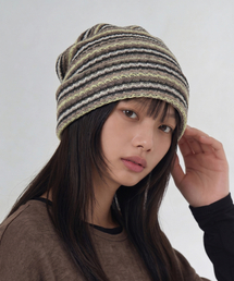 UNDERCONTROL STUDIO（アンダーコントロールスタジオ）の「通気性メッシュストライプパターン夏カジュアル女性ロングビーニー SQUARE NET BEANIE / STRIPE / LEMON BROWN（ニットキャップ/ビーニー）」
