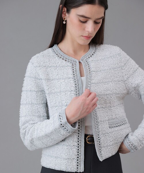 ANAYI(アナイ)の「ノットツイードエジング カーディガン(カーディガン/ボレロ・レディース・ベージュ/ライトグレー・38/36)」の1枚目の写真