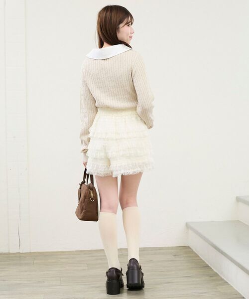 MAJESTIC LEGON（マジェスティックレゴン）の「チェックリボンレイヤードライクニット（ニット/セーター・レディース・ベージュ/グレー/ブラック・MEDIUM）」の5枚目の写真