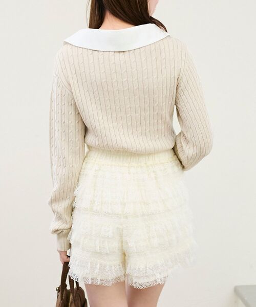 MAJESTIC LEGON（マジェスティックレゴン）の「チェックリボンレイヤードライクニット（ニット/セーター・レディース・ベージュ/グレー/ブラック・MEDIUM）」の8枚目の写真