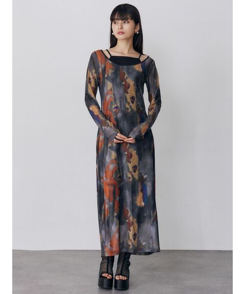 MURUA（ムルーア）の「レイヤードパターンシアーワンピース（ワンピース・レディース・グリーン/グレー・FREE）」の9枚目の写真