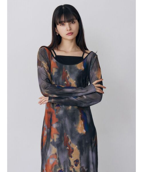 MURUA（ムルーア）の「レイヤードパターンシアーワンピース（ワンピース・レディース・グリーン/グレー・FREE）」の5枚目の写真