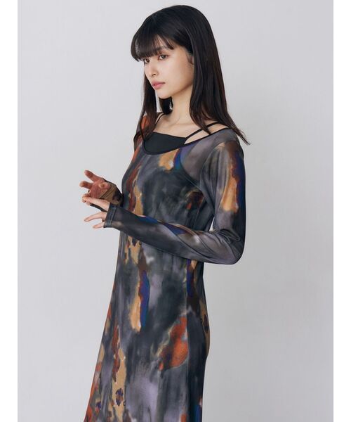 MURUA（ムルーア）の「レイヤードパターンシアーワンピース（ワンピース・レディース・グリーン/グレー・FREE）」の4枚目の写真