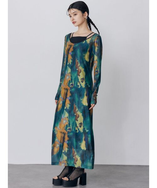 MURUA（ムルーア）の「レイヤードパターンシアーワンピース（ワンピース・レディース・グリーン/グレー・FREE）」の3枚目の写真