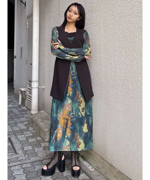 MURUA（ムルーア）の「レイヤードパターンシアーワンピース（ワンピース・レディース・グリーン/グレー・FREE）」の18枚目の写真