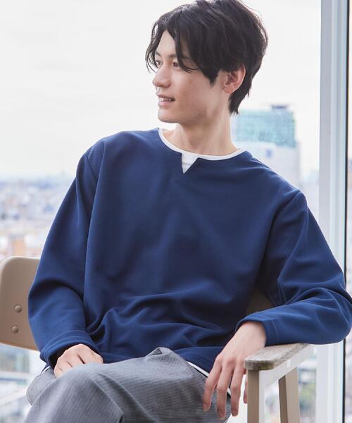 THE SHOP TK (ザ ショップ ティーケー )の「【1枚で手抜きに見えない】キーネック フェイクレイヤード長袖Tシャツ(Tシャツ/カットソー・メンズ・ネイビー/オフホワイト/ライトベージュ/ブラック・04/03/02)」の4枚目の写真