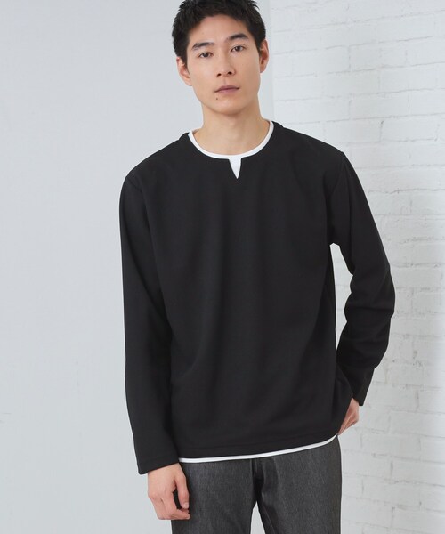 THE SHOP TK (ザ ショップ ティーケー )の「【1枚で手抜きに見えない】キーネック フェイクレイヤード長袖Tシャツ(Tシャツ/カットソー・メンズ・ネイビー/オフホワイト/ライトベージュ/ブラック・04/03/02)」の2枚目の写真
