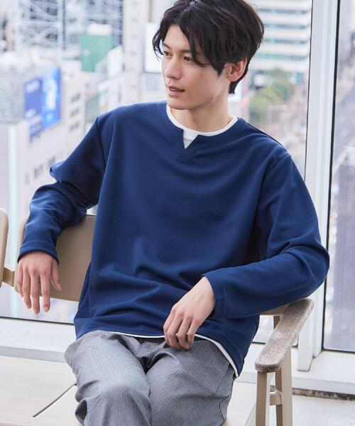 THE SHOP TK (ザ ショップ ティーケー )の「【1枚で手抜きに見えない】キーネック フェイクレイヤード長袖Tシャツ(Tシャツ/カットソー・メンズ・ネイビー/オフホワイト/ライトベージュ/ブラック・04/03/02)」の6枚目の写真