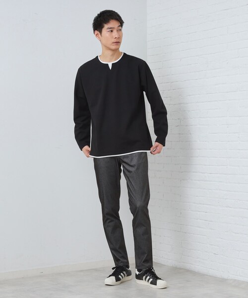 THE SHOP TK (ザ ショップ ティーケー )の「【1枚で手抜きに見えない】キーネック フェイクレイヤード長袖Tシャツ(Tシャツ/カットソー・メンズ・ネイビー/オフホワイト/ライトベージュ/ブラック・04/03/02)」の14枚目の写真