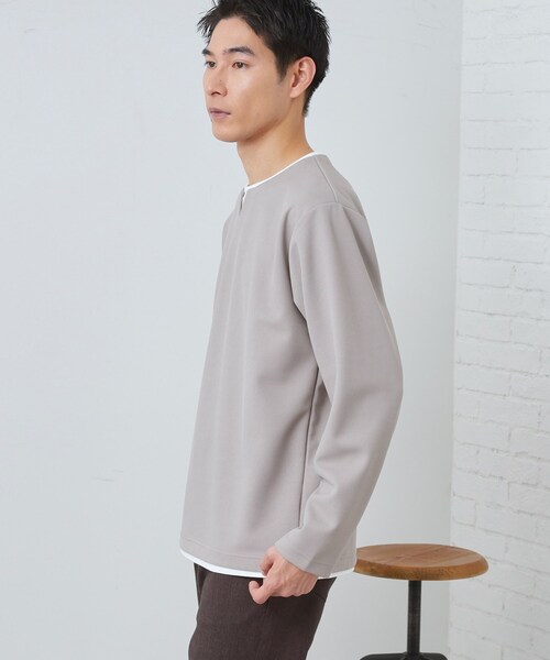 THE SHOP TK (ザ ショップ ティーケー )の「【1枚で手抜きに見えない】キーネック フェイクレイヤード長袖Tシャツ(Tシャツ/カットソー・メンズ・ネイビー/オフホワイト/ライトベージュ/ブラック・04/03/02)」の16枚目の写真