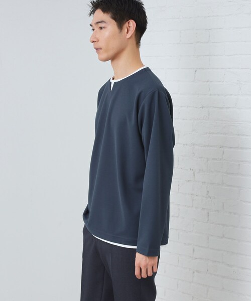 THE SHOP TK (ザ ショップ ティーケー )の「【1枚で手抜きに見えない】キーネック フェイクレイヤード長袖Tシャツ(Tシャツ/カットソー・メンズ・ネイビー/オフホワイト/ライトベージュ/ブラック・04/03/02)」の21枚目の写真