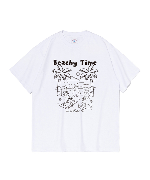 ROIDESROIS(ロワデロワ)の「ビーチタイムキャットクルー半袖Tシャツ(ホワイト)(Tシャツ/カットソー・レディース・その他・S/M/L/2XL/XL)」の2枚目の写真