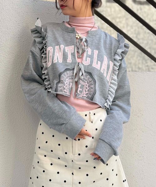 w closet（ダブルクローゼット）の「カレッジスウェットボレロ（Tシャツ/カットソー・レディース・アイボリー/ネイビー/グレー/ブルー・FREE）」の3枚目の写真