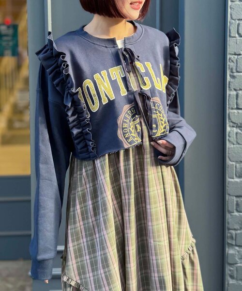 w closet（ダブルクローゼット）の「カレッジスウェットボレロ（Tシャツ/カットソー・レディース・アイボリー/ネイビー/グレー/ブルー・FREE）」の7枚目の写真