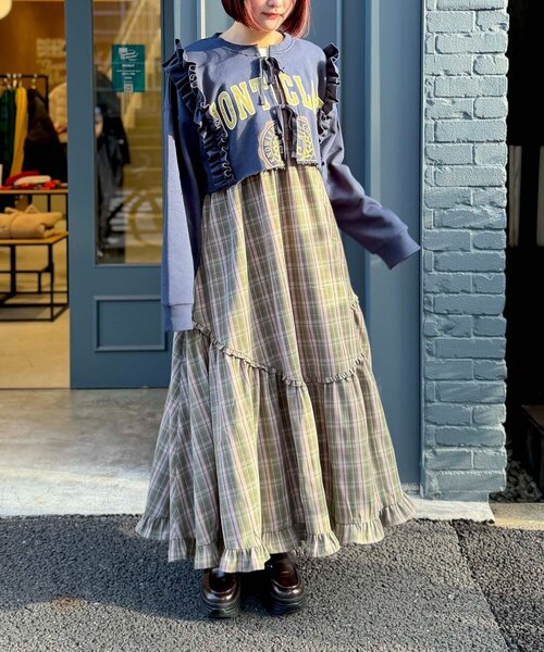 w closet（ダブルクローゼット）の「カレッジスウェットボレロ（Tシャツ/カットソー・レディース・アイボリー/ネイビー/グレー/ブルー・FREE）」の6枚目の写真