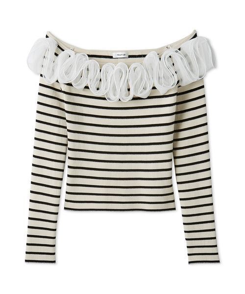 FRAY I.D（フレイアイディー）の「フリルコンビオフショルダーリブニット（ニット/セーター・レディース・グレー/ブラック/ライトベージュ/その他・F）」の8枚目の写真