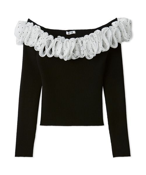 FRAY I.D（フレイアイディー）の「フリルコンビオフショルダーリブニット（ニット/セーター・レディース・グレー/ブラック/ライトベージュ/その他・F）」の9枚目の写真