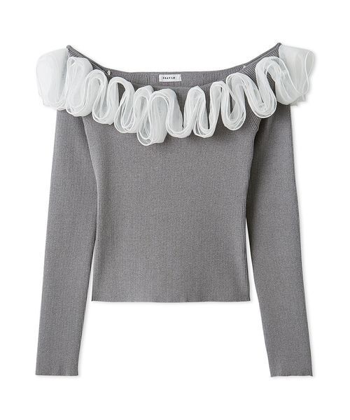 FRAY I.D（フレイアイディー）の「フリルコンビオフショルダーリブニット（ニット/セーター・レディース・グレー/ブラック/ライトベージュ/その他・F）」の6枚目の写真