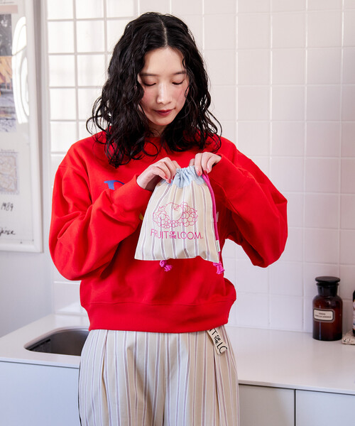 FREAK'S STORE(フリークスストア)の「FRUIT OF THE LOOM × FREAK'S STORE/フルーツオブザルーム 別注 マルチストライプ 巾着バッグ/配色カラー巾着バッグ(ポーチ・レディース・レモンイエロー/ターコイズブルー/サックスブルー/ピンク/ベージュ/オレンジ・フリ-)」の7枚目の写真