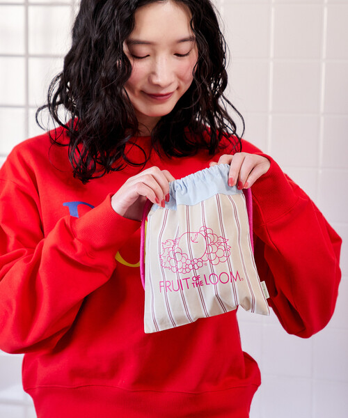 FREAK'S STORE(フリークスストア)の「FRUIT OF THE LOOM × FREAK'S STORE/フルーツオブザルーム 別注 マルチストライプ 巾着バッグ/配色カラー巾着バッグ(ポーチ・レディース・レモンイエロー/ターコイズブルー/サックスブルー/ピンク/ベージュ/オレンジ・フリ-)」の11枚目の写真