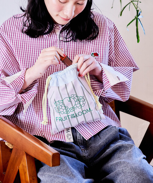 FREAK'S STORE(フリークスストア)の「FRUIT OF THE LOOM × FREAK'S STORE/フルーツオブザルーム 別注 マルチストライプ 巾着バッグ/配色カラー巾着バッグ(ポーチ・レディース・レモンイエロー/ターコイズブルー/サックスブルー/ピンク/ベージュ/オレンジ・フリ-)」の22枚目の写真