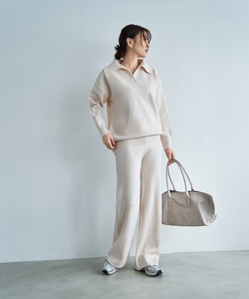 STYLE DELI(スタイルデリ)の「滑らかもっちりスキッパーニットセットアップ(ニット/セーター・レディース・グレー/ブラック/ホワイト系・FREE)」の3枚目の写真